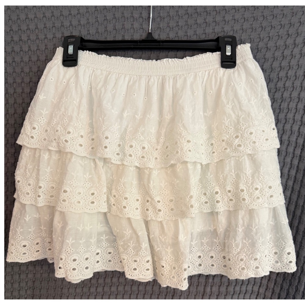 House of Harlow 1960 Skirt Womens M White Excellent Eyelet Tiered Mini Boho